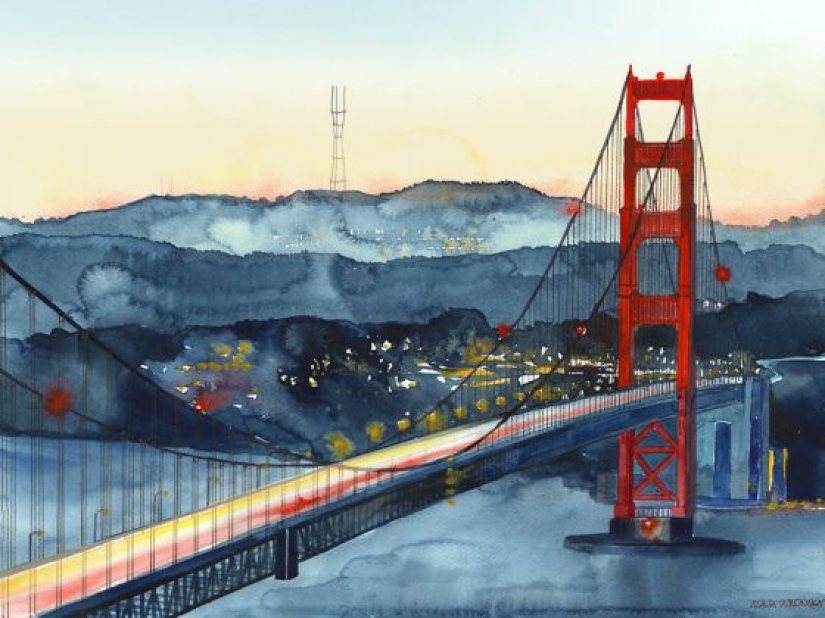 Architect draws famous cities of the world in watercolor Architect draws famous cities of the world in watercolor