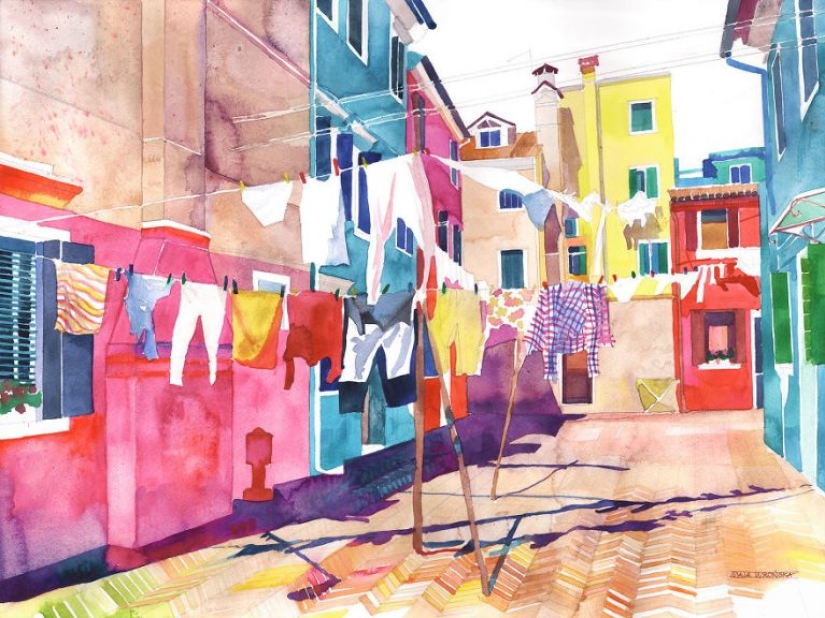 Architect draws famous cities of the world in watercolor Architect draws famous cities of the world in watercolor