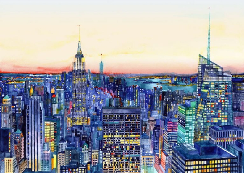 Architect draws famous cities of the world in watercolor Architect draws famous cities of the world in watercolor