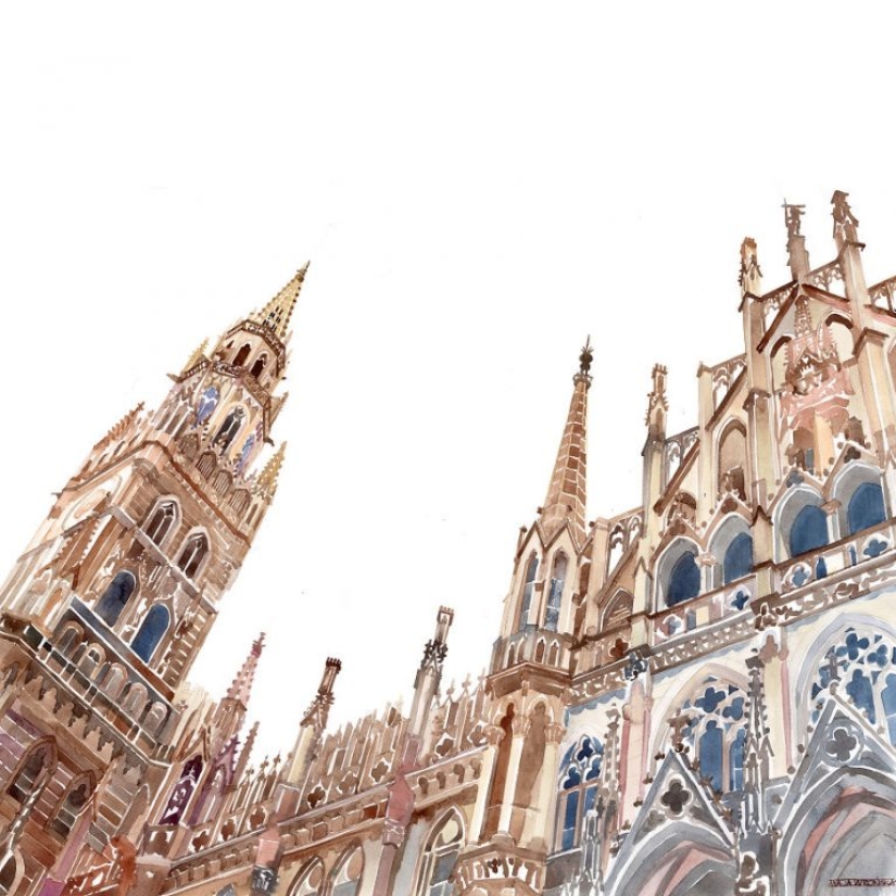Architect draws famous cities of the world in watercolor Architect draws famous cities of the world in watercolor