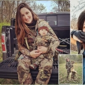 Basic instinct: a mother goes hunting with a 9-month-old baby behind her back