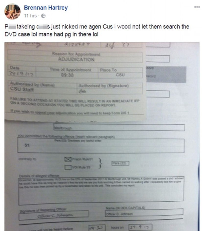 British prisoner will be given a two-year sentence for taking a selfie on Facebook