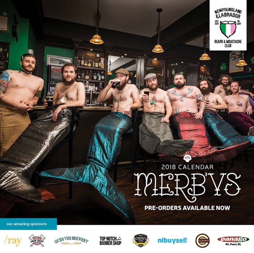 Brutales hombres barbudos protagonizaron el calendario "brodoir" con solo colas de sirena