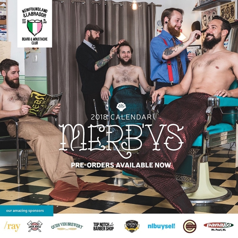 Brutales hombres barbudos protagonizaron el calendario "brodoir" con solo colas de sirena