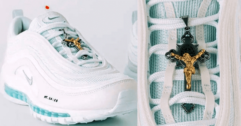 "Caminar sobre el agua": zapatillas de deporte de collage de Jesucristo con suela llena de agua de Jordania