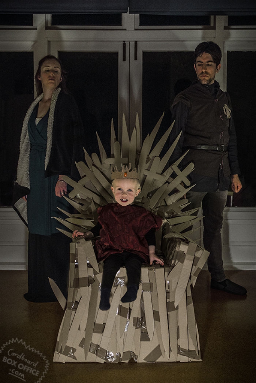 Cardboard and a little imagination: a two-year-old boy and his parents recreate scenes from movies and TV series