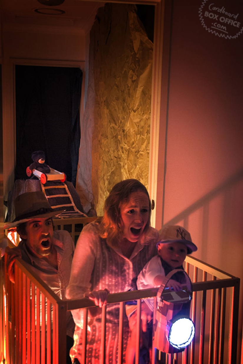 Cardboard and a little imagination: a two-year-old boy and his parents recreate scenes from movies and TV series