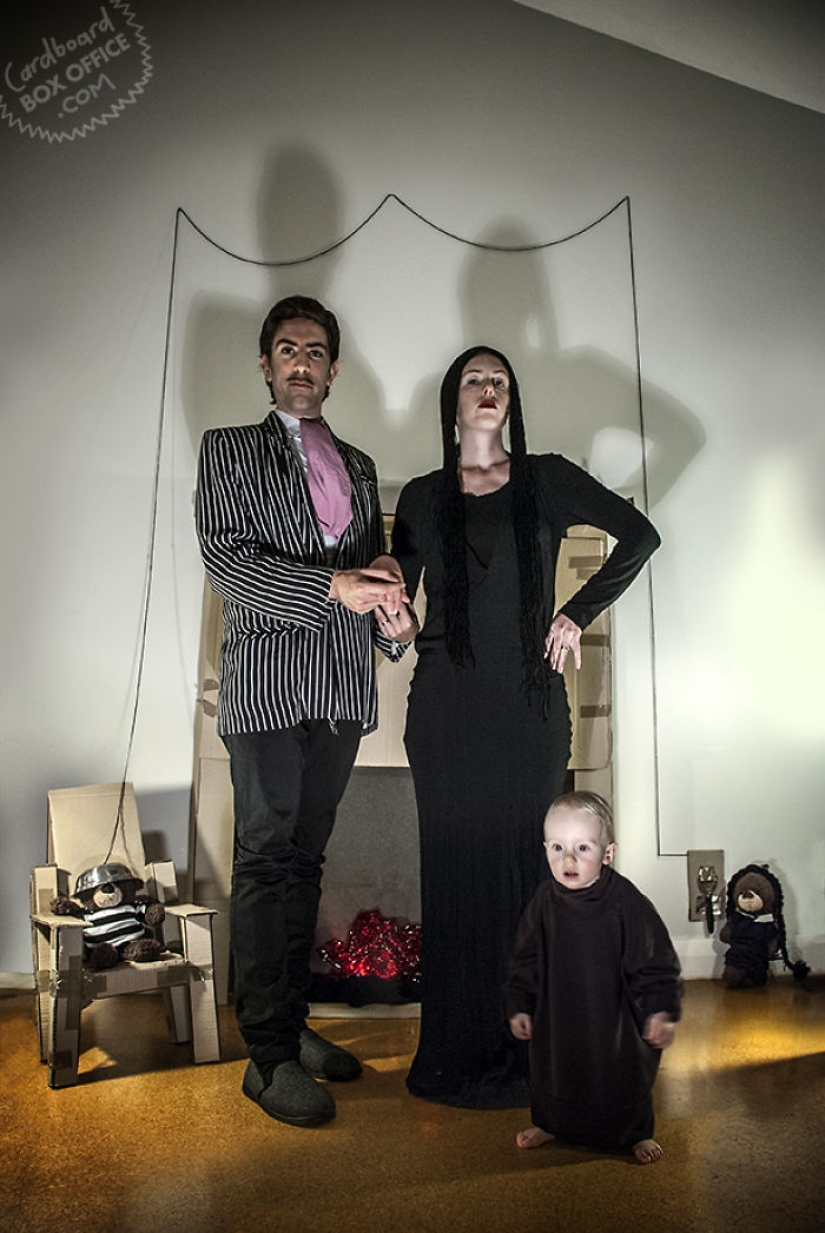 Cardboard and a little imagination: a two-year-old boy and his parents recreate scenes from movies and TV series