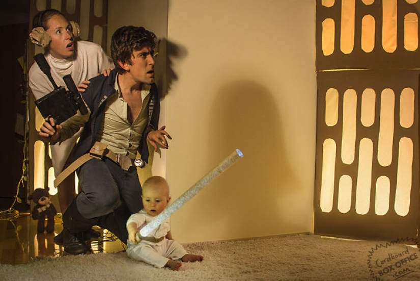 Cardboard and a little imagination: a two-year-old boy and his parents recreate scenes from movies and TV series