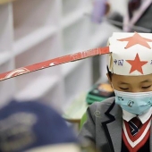 Chinese Kids Go to School wearing Funny Hats for Social Distancing