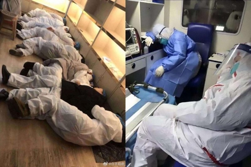 Cómo se ven las caras de los médicos chinos al final de un turno de trabajo