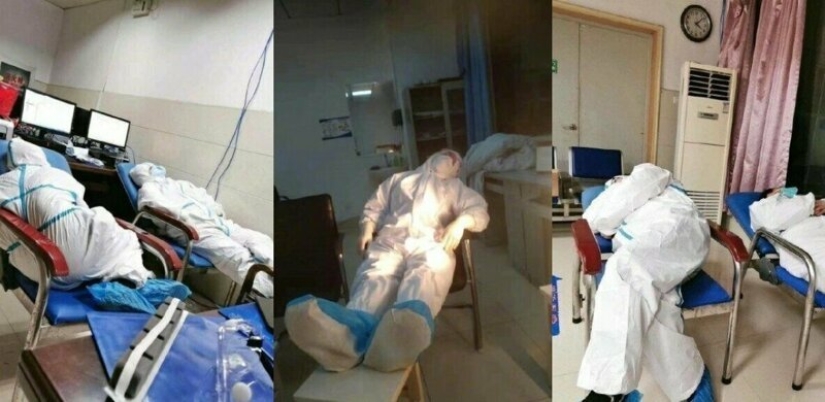 Cómo se ven las caras de los médicos chinos al final de un turno de trabajo