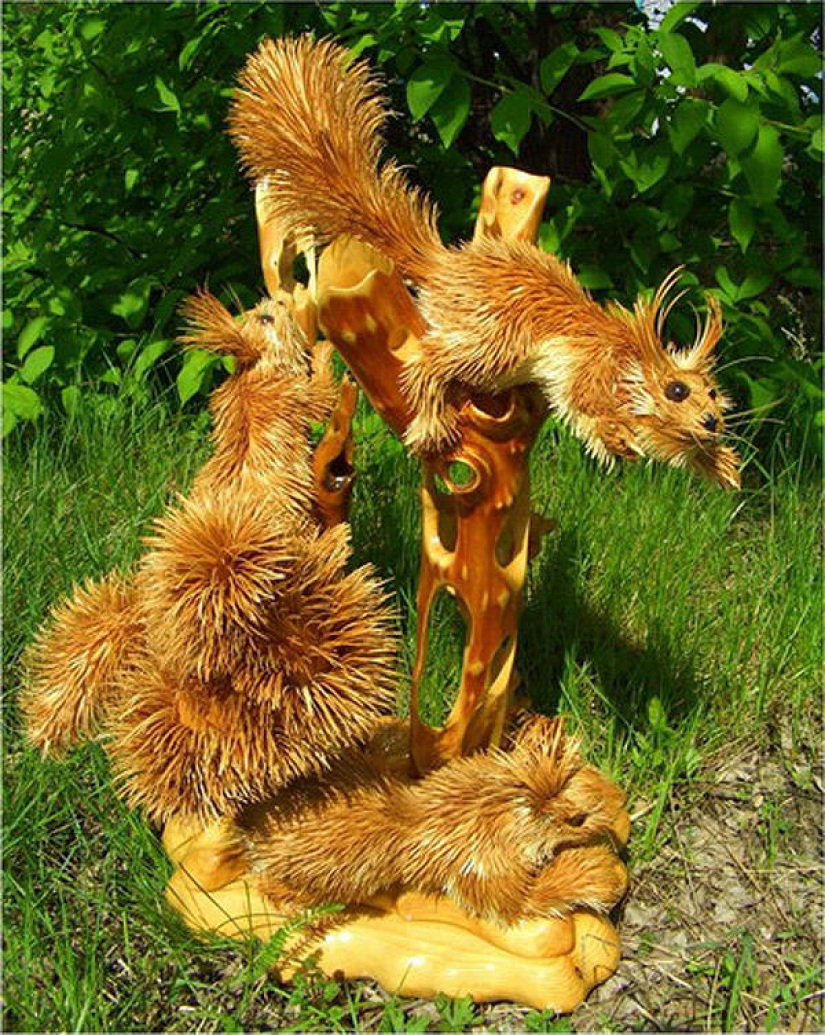 Cómo son las esculturas únicas hechas de virutas de madera Cómo son las esculturas únicas hechas de virutas de madera