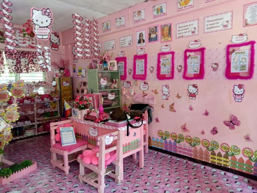¿Cómo te gusta esto, Snezhanna Denisovna?! Maestra filipina convirtió el aula en un paraíso rosado de Hello Kitty a su costa