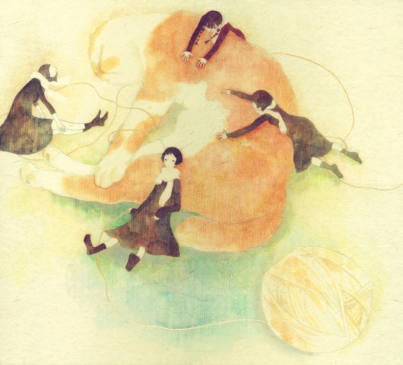 Colegialas y arte de anime melancólico y soñoliento