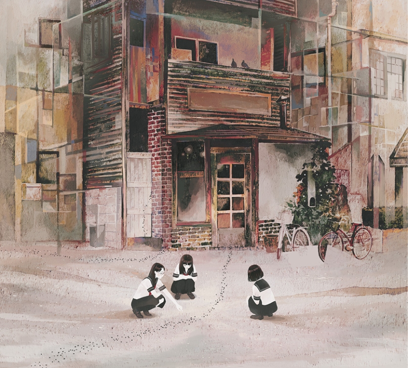 Colegialas y arte de anime melancólico y soñoliento