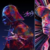 Colorful abstract portraits of stars in pop art style