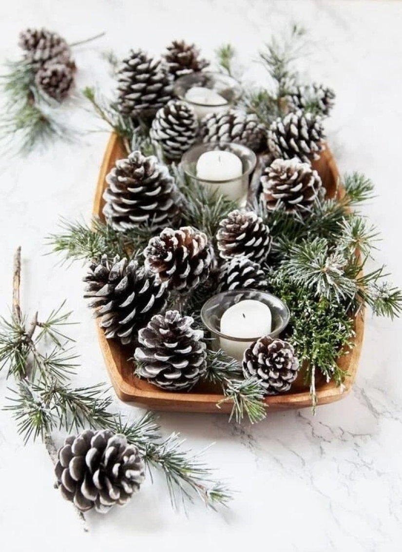 Coolest ideas Christmas decorations from cones and twigs