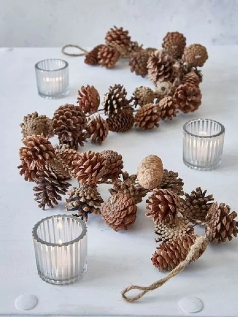 Coolest ideas Christmas decorations from cones and twigs