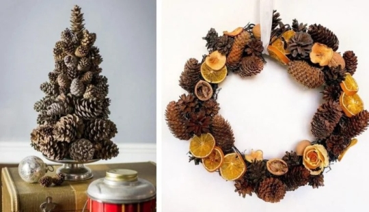 Coolest ideas Christmas decorations from cones and twigs