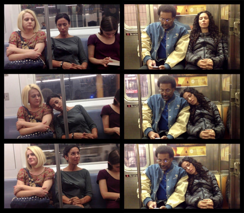Curious photos of "sleeping" passengers in the subway