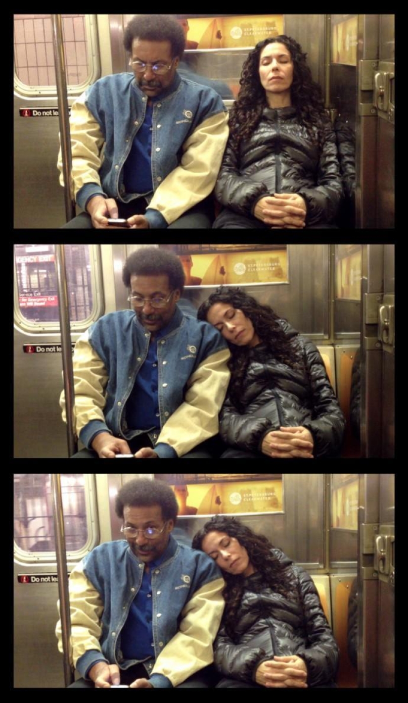Curious photos of "sleeping" passengers in the subway