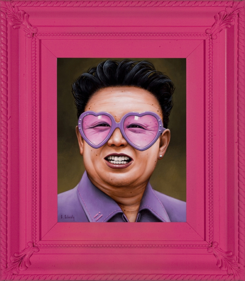 Dictators with pink glasses: mocking caricatures of famous politicians Dictators with pink glasses: mocking caricatures of famous politicians