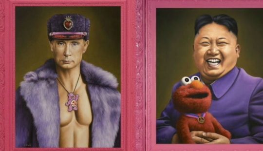 Dictators with pink glasses: mocking caricatures of famous politicians