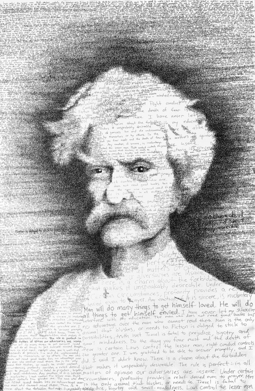 Eche un vistazo más de cerca: el artista pinta cuadros con miles de letras