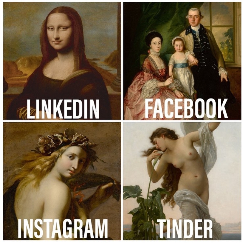 Facebook Facebook Instagram Instagram y Tinder: Cómo se ven las personas en diferentes redes sociales: todos comparan sus fotos en LinkedIn, Facebook, Instagram y Tinder Facebook Facebook Instagram Instagram y Tinder: Cómo se ven las personas en diferentes redes sociales: todos comparan sus fotos en LinkedIn, Facebook, Instagram y Tinder