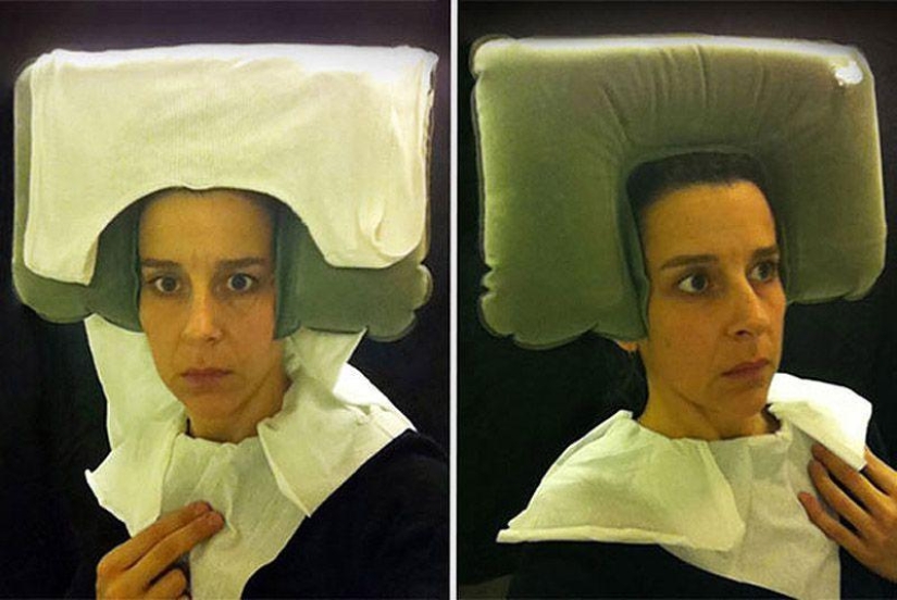 Flemish portraits of the XV century, "recreated" in the airplane toilet Flemish portraits of the XV century, "recreated" in the airplane toilet