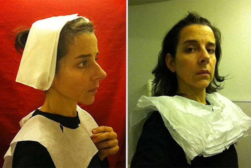 Flemish portraits of the XV century, "recreated" in the airplane toilet Flemish portraits of the XV century, "recreated" in the airplane toilet