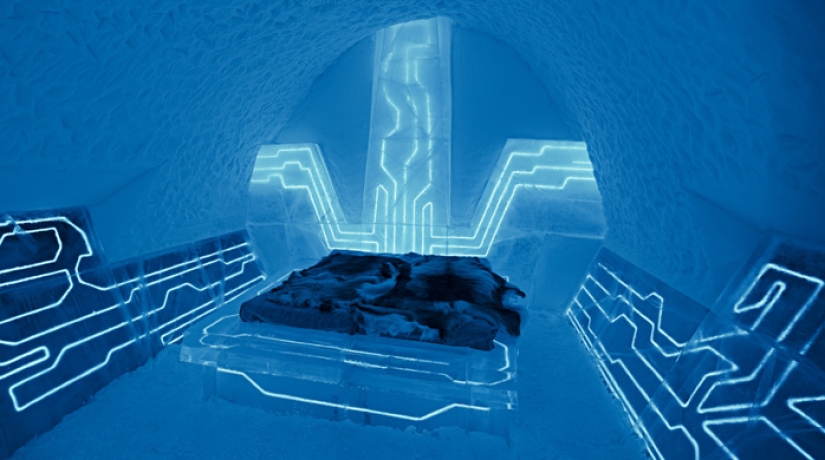 Frosty holidays. Even glasses are made of ice in a Swedish hotel