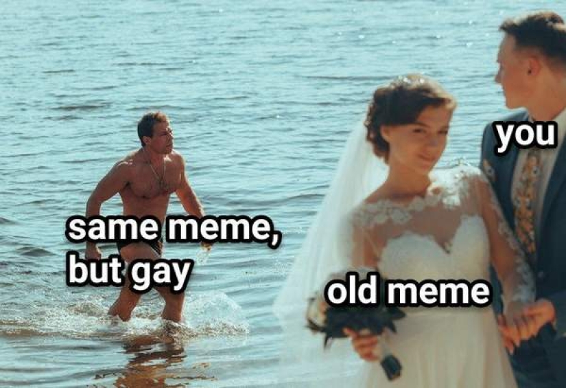 Gay version of the meme "Unfaithful guy": the groom looked at the sexy jock right during the wedding Gay version of the meme "Unfaithful guy": the groom looked at the sexy jock right during the wedding