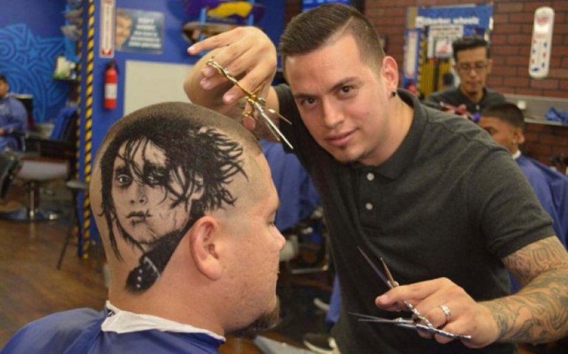 Hairdresser creates celebrity portraits on the heads of his clients