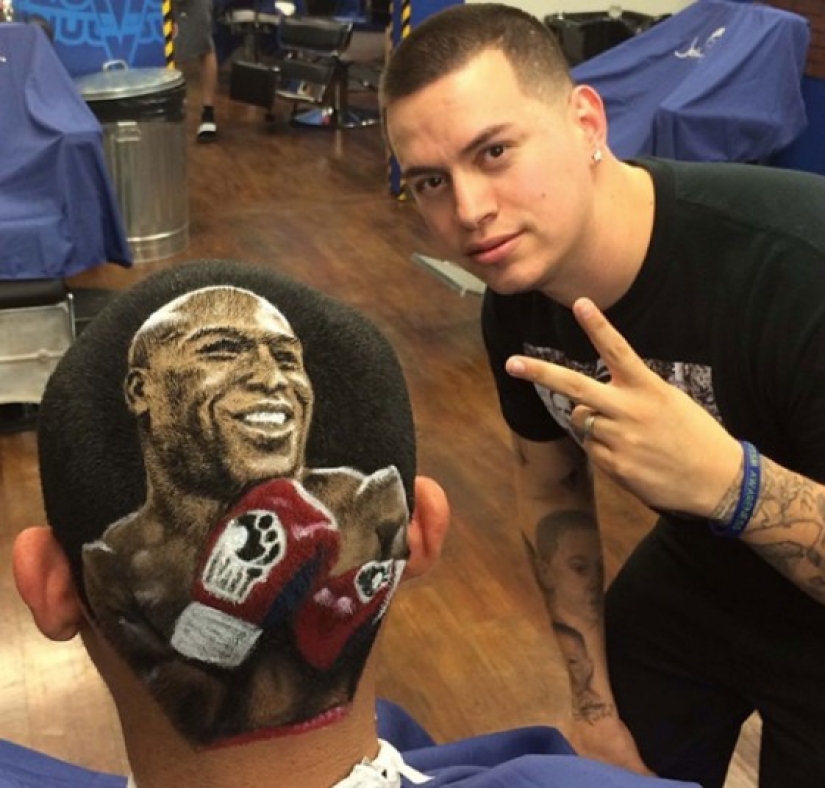 Hairdresser creates celebrity portraits on the heads of his clients