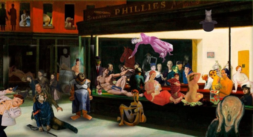 How the heroes of the paintings of Gauguin, Munch, Picasso and Van Gogh ended up together at night in a bar