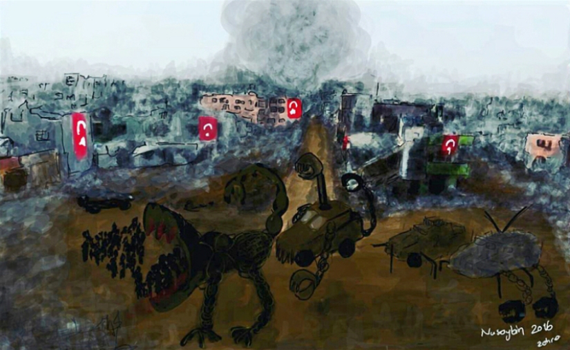 In his new work, Banksy supported an artist from Turkey who went to prison for a "radical" illustration