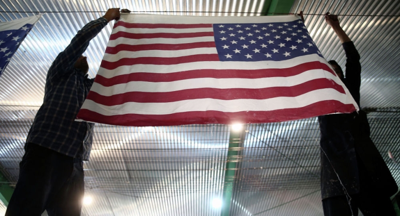 In Iran, the factory makes flags of the United States and Israel, so that they can be burned demonstratively later