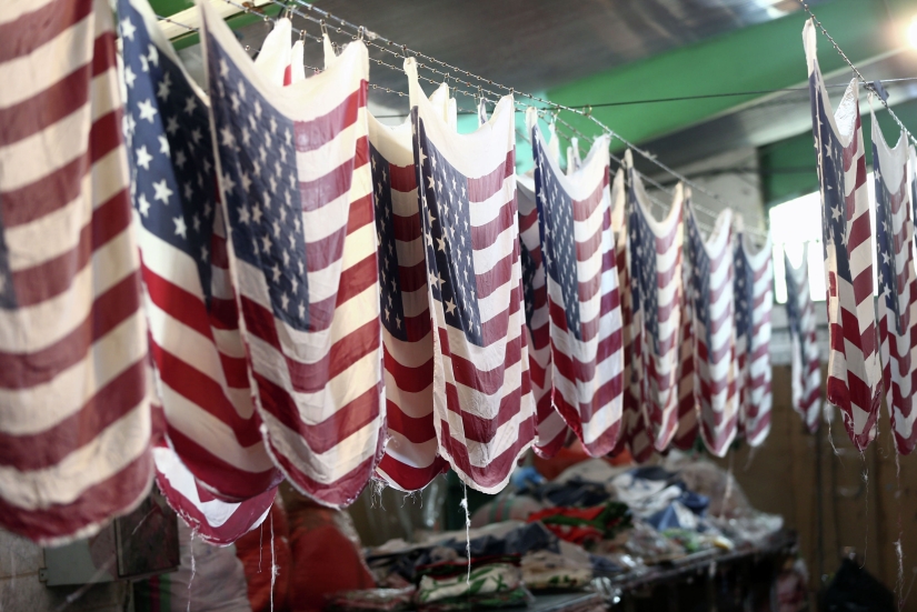 In Iran, the factory makes flags of the United States and Israel, so that they can be burned demonstratively later