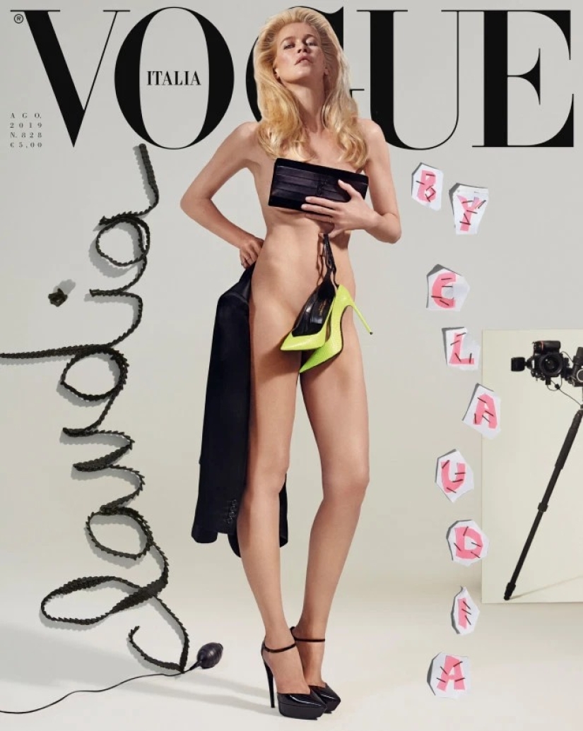 In the same place, at the same hour: Claudia Schiffer starred nude for Vogue magazine, as 25 years ago