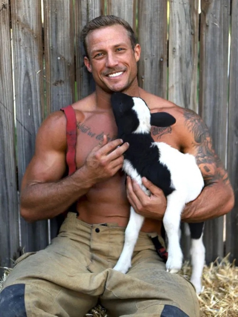 Incendiary photo shoot: hot Australian firefighters filmed with cute animals for calendar
