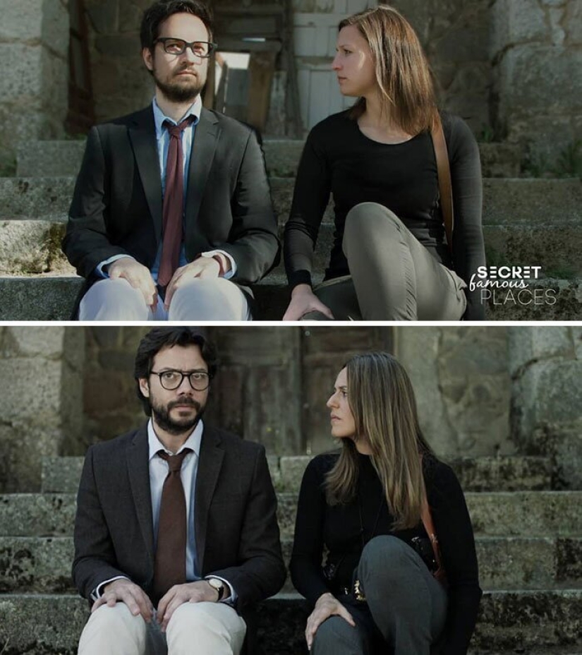 La pareja viaja por todo el mundo y recrea escenas de películas en los lugares de rodaje