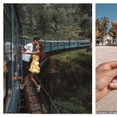 La vida es para gustos: un par de bloggers de viajes casi se caen del tren al abismo, tomando una foto emocionante