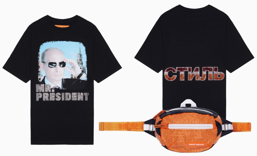 "Let's drink vodka with Putin and have a laugh": American Heron Preston presented a T-shirt with the Russian president for 38 thousand rubles "Let's drink vodka with Putin and have a laugh": American Heron Preston presented a T-shirt with the Russian president for 38 thousand rubles