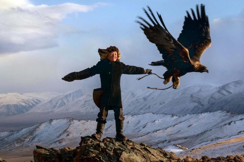 Little harsh hunters with golden eagles