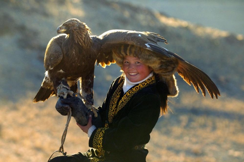 Little harsh hunters with golden eagles