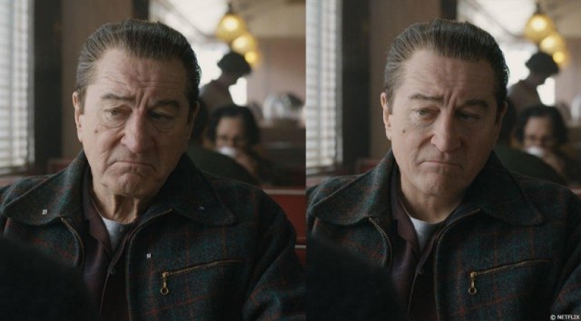 Los actores de la película "The Irishman" antes y después del rejuvenecimiento por computadora Los actores de la película "The Irishman" antes y después del rejuvenecimiento por computadora