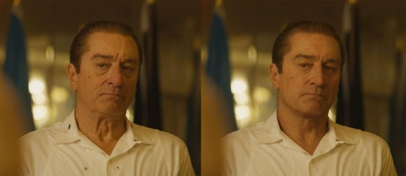 Los actores de la película "The Irishman" antes y después del rejuvenecimiento por computadora Los actores de la película "The Irishman" antes y después del rejuvenecimiento por computadora