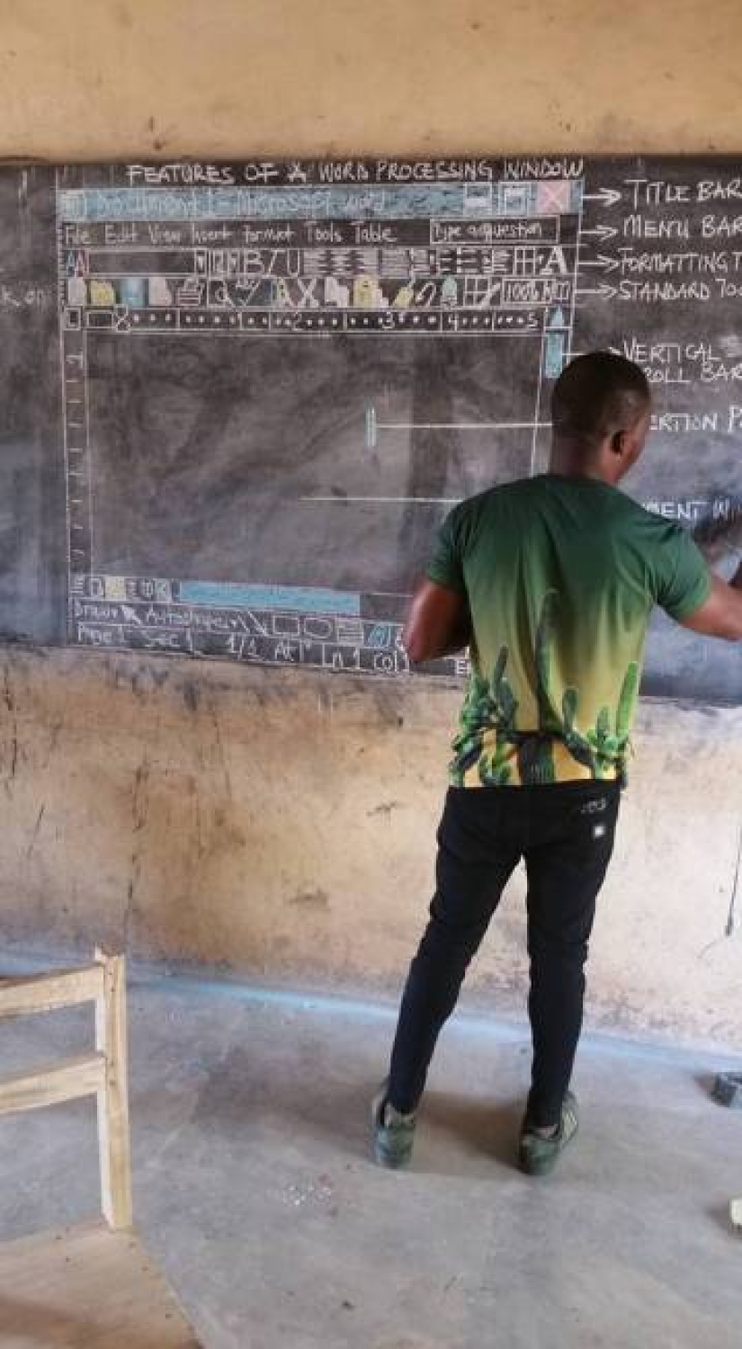 Microsoft Word, pizarra, tiza: la foto de un profesor de informática en una escuela de una aldea en Ghana voló por las redes sociales Microsoft Word, pizarra, tiza: la foto de un profesor de informática en una escuela de una aldea en Ghana voló por las redes sociales